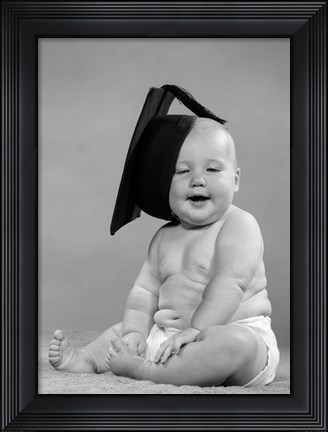 Framed 1950s Portrait Chubby Baby In Diaper Print