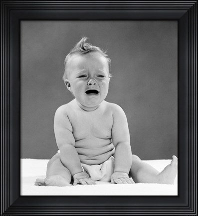 Framed 1950s Crying Baby Seated With Distressed Expression? Print