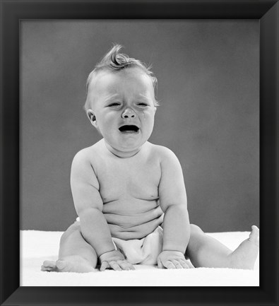 Framed 1950s Crying Baby Seated With Distressed Expression? Print