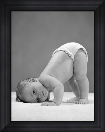 Framed 1950s Baby In Diaper With Cheek To Floor And Bottom In Air? Print