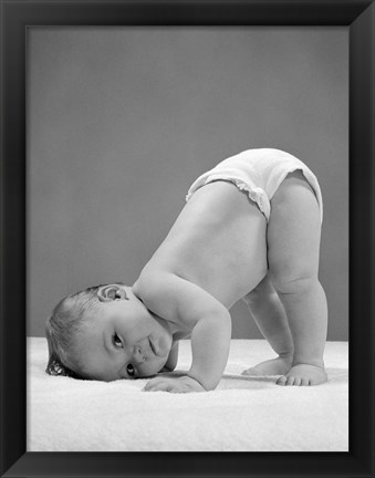 Framed 1950s Baby In Diaper With Cheek To Floor And Bottom In Air? Print