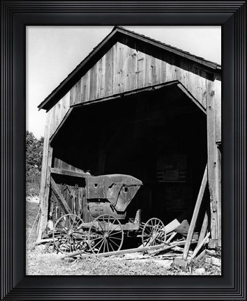 Framed 1960s Farm Shed Sheltering Old Buggy Print