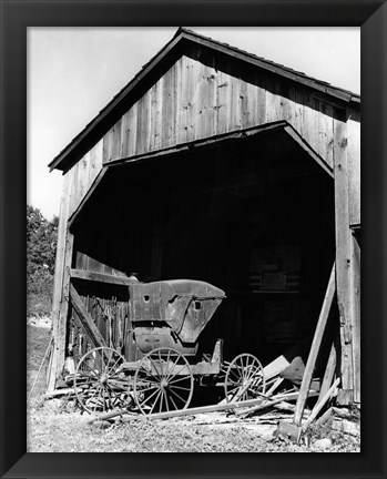 Framed 1960s Farm Shed Sheltering Old Buggy Print