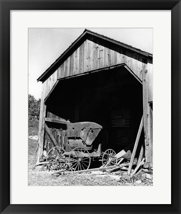 Framed 1960s Farm Shed Sheltering Old Buggy Print