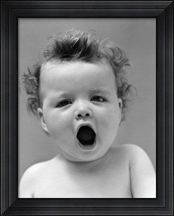 Framed 1940s Baby Close-Up Yawning Print