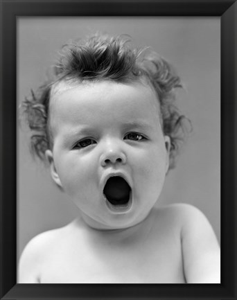 Framed 1940s Baby Close-Up Yawning Print