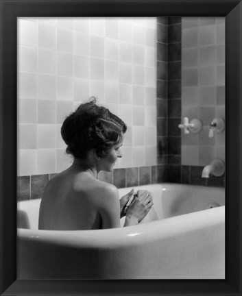 Framed 1920s 1930s Woman Sitting In Bath Tub Print