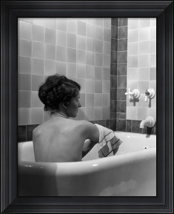 Framed 1920s 1930s Brunette Woman Sitting In Luxury Bathtub Print