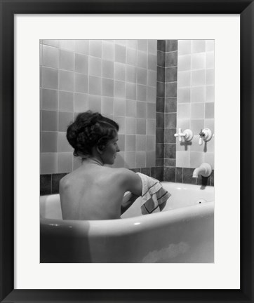 Framed 1920s 1930s Brunette Woman Sitting In Luxury Bathtub Print