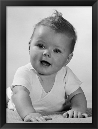 Framed 1950s Crawling Happy Curious Baby Print