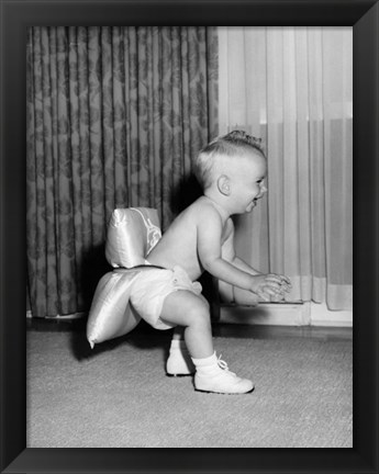 Framed 1950sBaby In Diaper And Shoes Learning To Walk Print