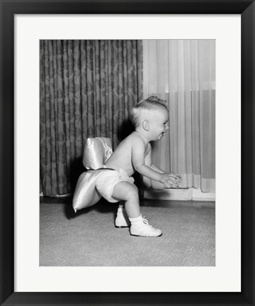 Framed 1950sBaby In Diaper And Shoes Learning To Walk Print