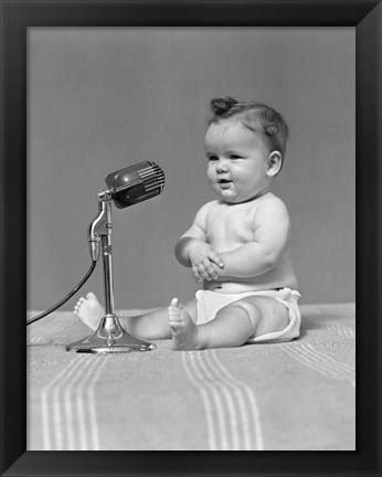 Framed 1940s Baby In Diaper With Microphone Studio Print