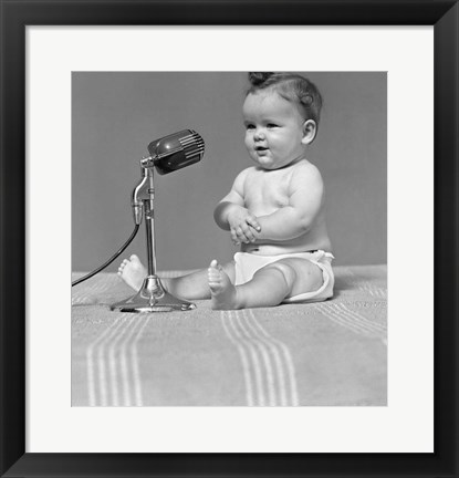 Framed 1940s Baby In Diaper With Microphone Studio Print