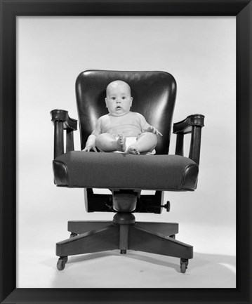 Framed 1960s Baby Sitting In Executive Office Chair Print