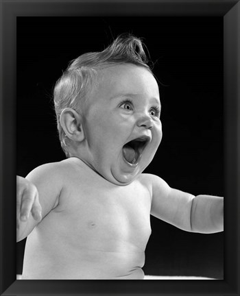 Framed 1950s Happy Baby  Laughing With Mouth Open Print