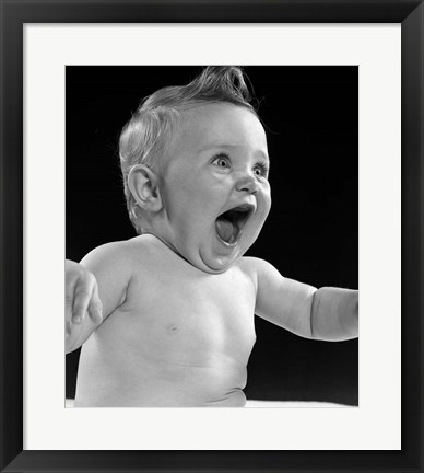 Framed 1950s Happy Baby  Laughing With Mouth Open Print