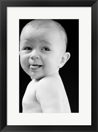 Framed 1940s 1950s Baby Smiling Sticking Out Tongue Print