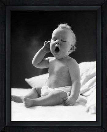 Framed 1930s Baby Sitting Up In Bed Sleepy Print