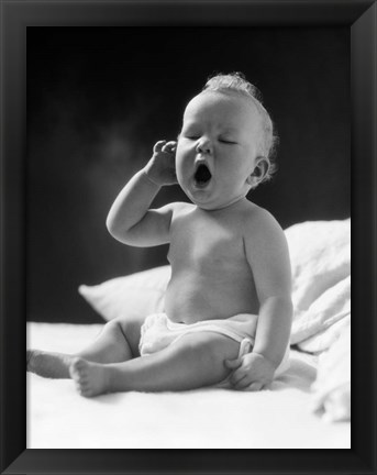 Framed 1930s Baby Sitting Up In Bed Sleepy Print