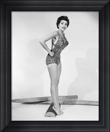 Framed 1950s Pin-Up  Of Woman Wearing Leopard Skin Bathing Suit Print