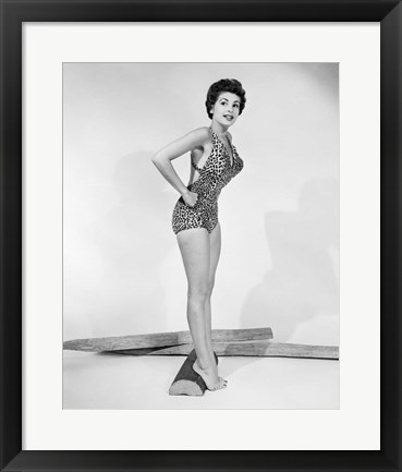 Framed 1950s Pin-Up  Of Woman Wearing Leopard Skin Bathing Suit Print