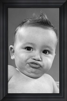 Framed 1950s Baby Making A Funny Face And Bronx Cheer Noise Print