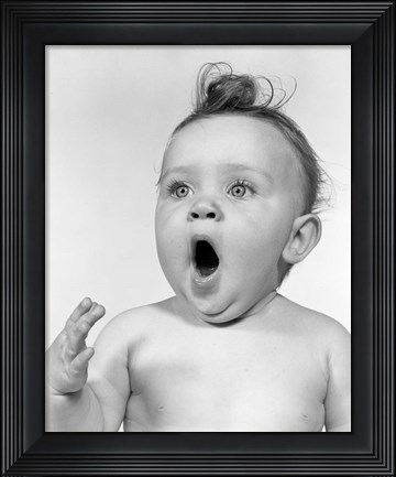 Framed 1950s Baby Yawning Ready To Sleep Print