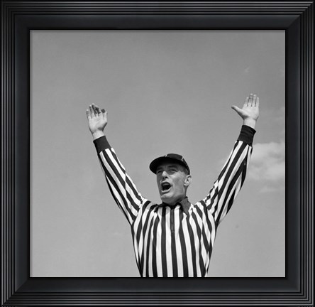 Framed 1950s Football Referee Making Touchdown Signal Print