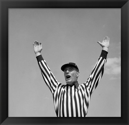 Framed 1950s Football Referee Making Touchdown Signal Print