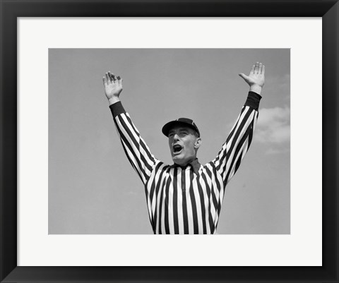 Framed 1950s Football Referee Making Touchdown Signal Print