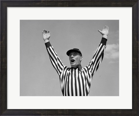 Framed 1950s Football Referee Making Touchdown Signal Print