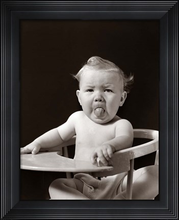 Framed 1930s 1940s Baby Sticking Tongue Out Print