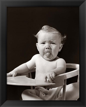 Framed 1930s 1940s Baby Sticking Tongue Out Print