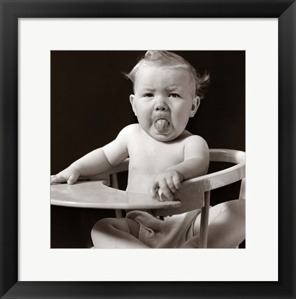 Framed 1930s 1940s Baby Sticking Tongue Out Print