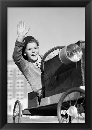 Framed 1940s 1930s Boy In  Soapbox Derby Print