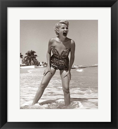 Framed 1950s Blonde Woman In Strapless Low Cut Bathing Suit Print