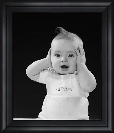 Framed 1950s Baby With Hands Up Print