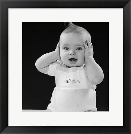 Framed 1950s Baby With Hands Up Print