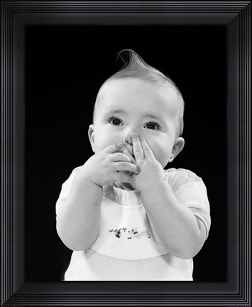 Framed 1950s Baby Covering Mouth With Hands Print