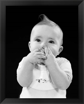 Framed 1950s Baby Covering Mouth With Hands Print