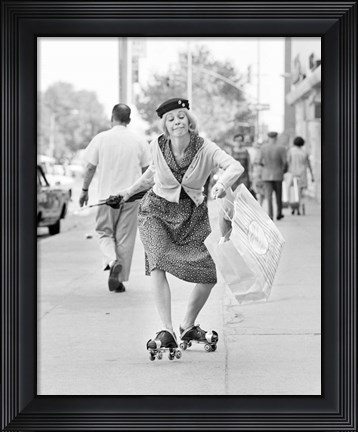 Framed 1960s 1970s A Shopping Bag Lady With Funny Facial Expression Print