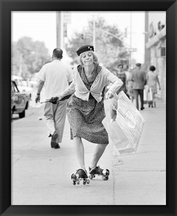 Framed 1960s 1970s A Shopping Bag Lady With Funny Facial Expression Print