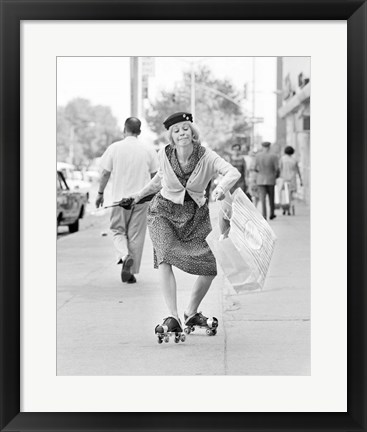 Framed 1960s 1970s A Shopping Bag Lady With Funny Facial Expression Print