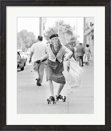 Framed 1960s 1970s A Shopping Bag Lady With Funny Facial Expression Print