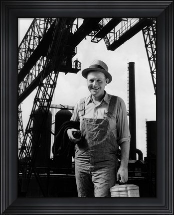 Framed 1930s Man Worker With Lunch Pail Print