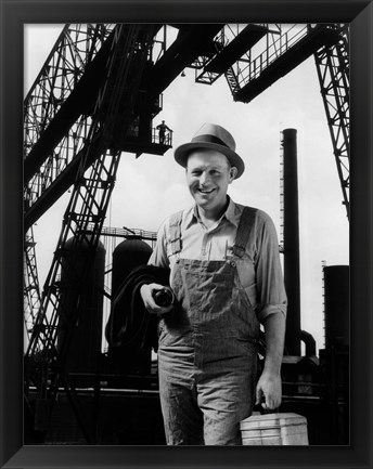 Framed 1930s Man Worker With Lunch Pail Print