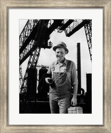 Framed 1930s Man Worker With Lunch Pail Print