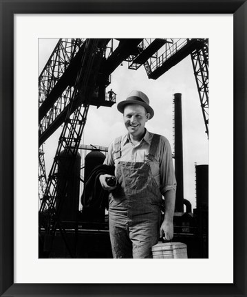 Framed 1930s Man Worker With Lunch Pail Print