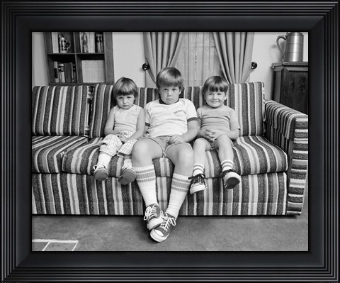 Framed 1970s Three Siblings Sitting On Couch Print